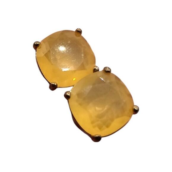 Vintage Y2K Square Stud Earrings Glass Translucent Stones Yellow - Picture 1 of 3